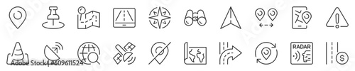 Line icons about navigation and location, thin line icon set 2/2. Symbol collection in transparent background. Editable vector stroke. 512x512 Pixel Perfect.