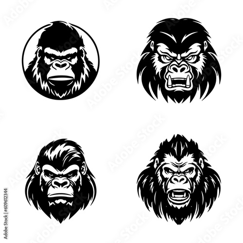 Majestic gorilla logo design with intricate hand drawn details, showcasing strength, power, and wild beauty. A symbol of primal energy and untamed spirit. Generative AI