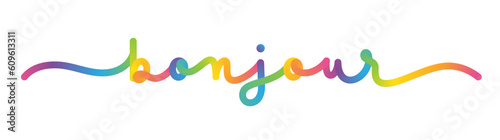 BONJOUR monoline calligraphy banner with colorful gradient