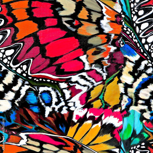 Canvas Print Seamless colorful butterfly pattern, abstract colorful pattern, animal print