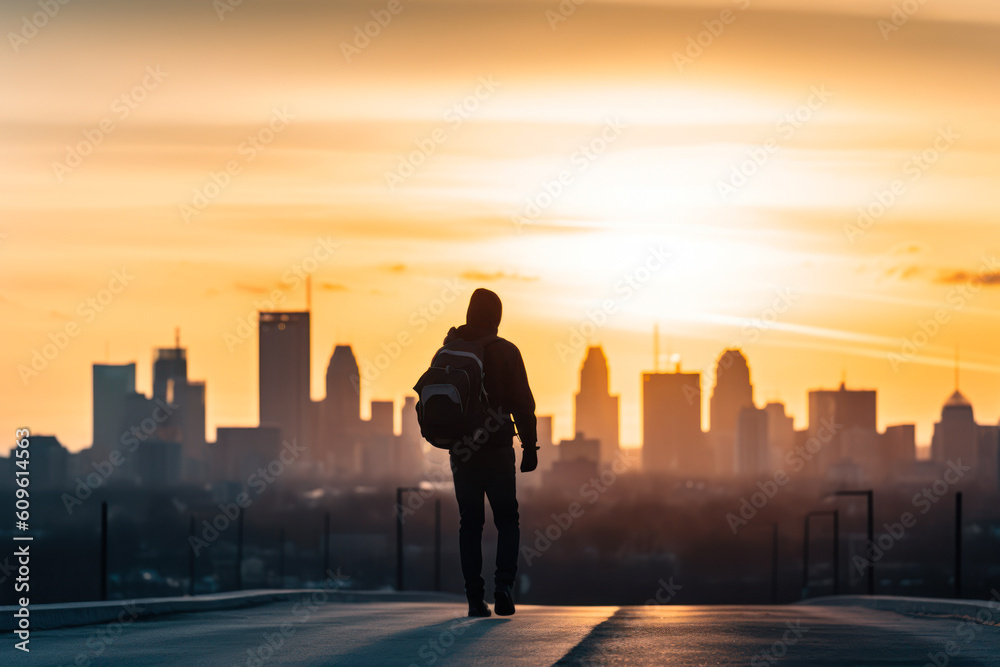 a schoolboy admiring the sunset generative ai a schoolboy admiring the sunset generative ai