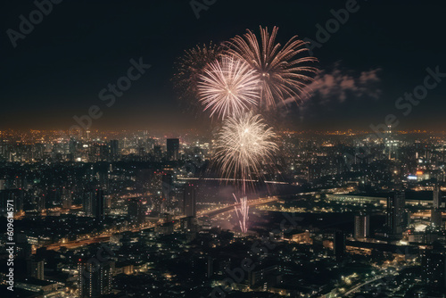 festive evening fireworks over the city generative ai