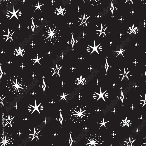 Starry sky background. Hand Drawn doodle Stars Seamless Pattern Vector illustration