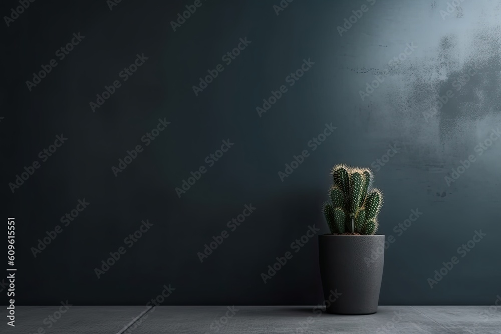 0300. Cactus plant in front of dark wall. Generative AI
