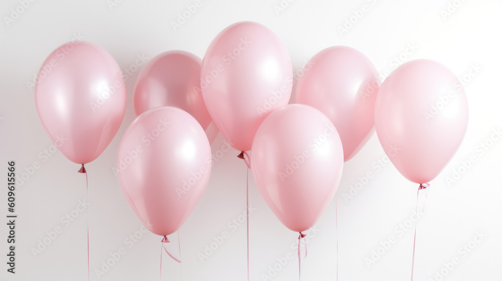 Closeup of Pink Balloons in White Background. Represents a Girl for Gender Reveal Celebration or a Birthday Party. With Licensed Generative AI Technology Assistance.