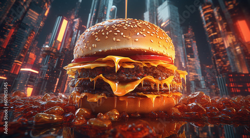 hamburguesa por la noche IA generativa