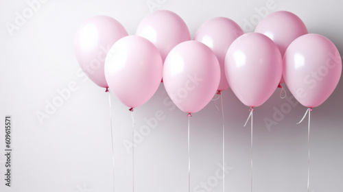 Closeup of Pink Balloons in White Background. Represents a Girl for Gender Reveal Celebration or a Birthday Party. With Licensed Generative AI Technology Assistance.