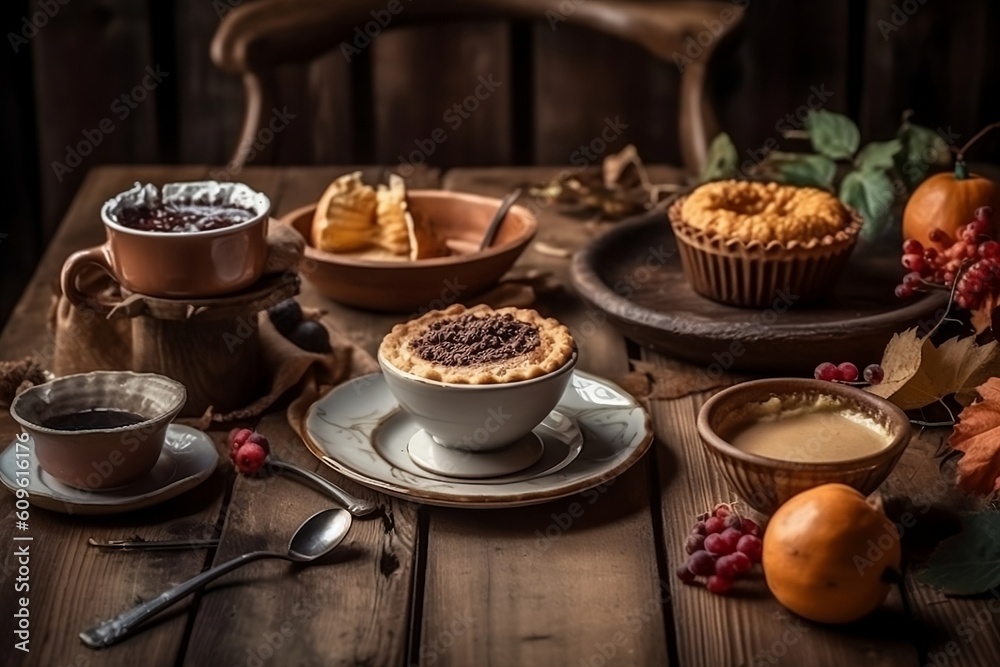 still life with cake and coffee. Generative AI. still life with cake and coffee. Generative AI.
