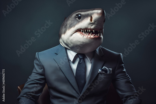 Shark in a business suit. Generative AI. photo