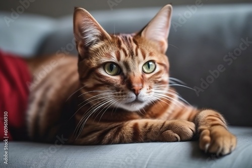 Beautiful red cat close-up. Generative AI.