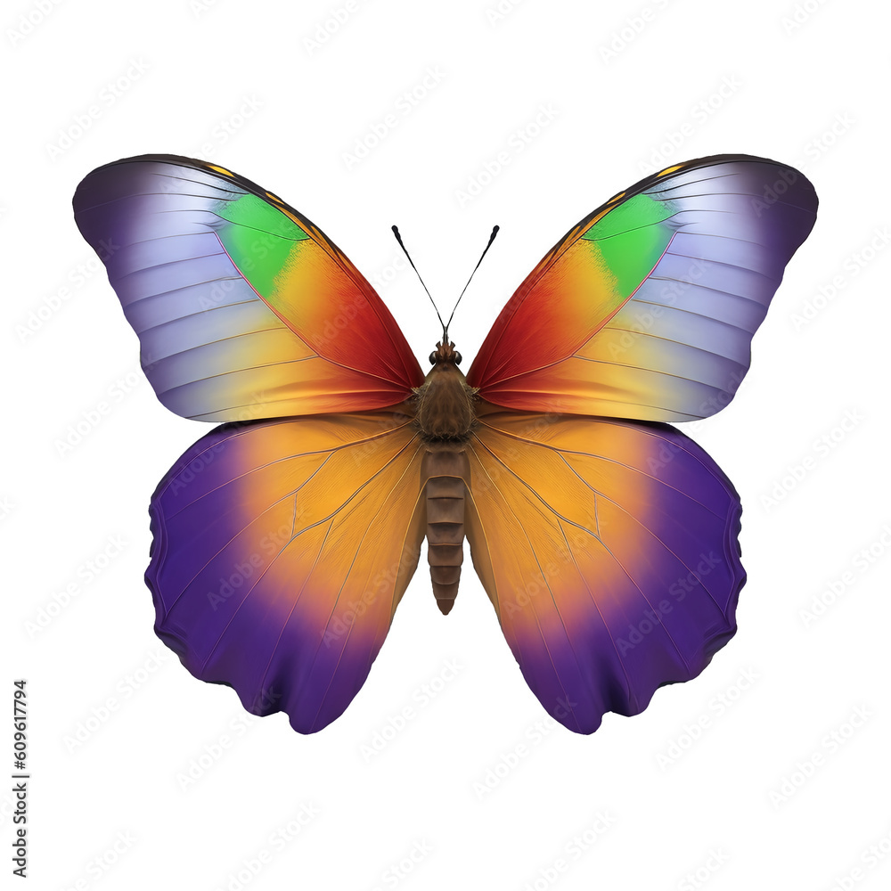 rainbow colored butterfly on transparent background created with generative AI rainbow colored butterfly on transparent background created with generative AI