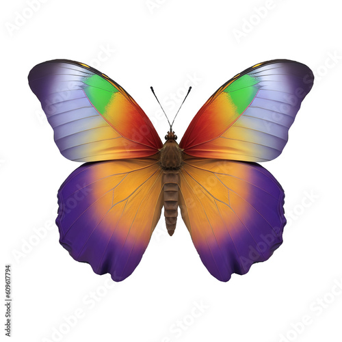 rainbow colored butterfly on transparent background created with generative AI