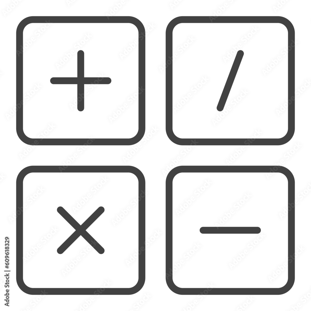 Basic Maths signs vector concept thin line icon or sign Basic Maths signs vector concept thin line icon or sign