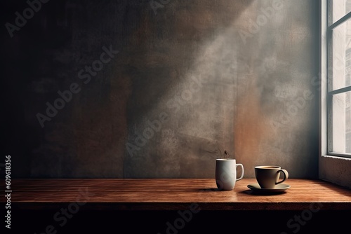 0326. Coffee in front of dark wall. Generative AI