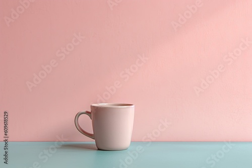 0329. Cup in front of pastel wall. Generative AI