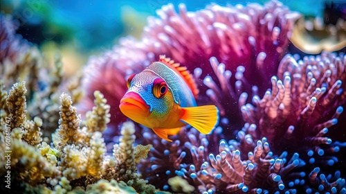 close up underwater tropical fish with sea anemone  Generative Ai