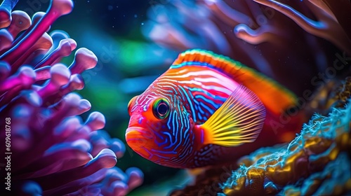 close up underwater tropical fish with sea anemone, Generative Ai photo