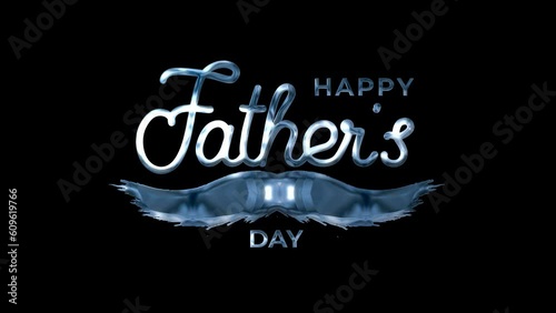 Happy Father's Day Text Animation blue Color with moustache. ''Happy Father's Day'' lettering in gold letters on black background. Gold father's day lettering. High resolution quality background.