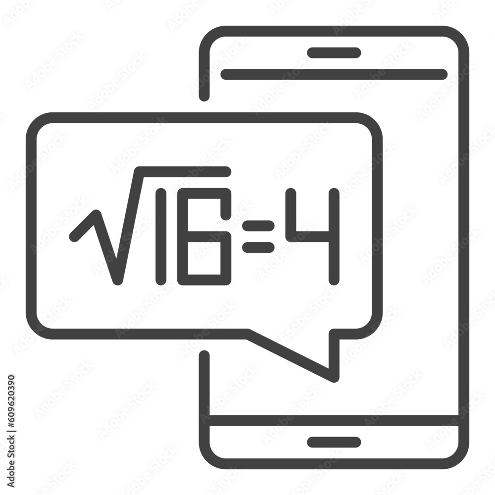Smartphone with Square Root of 16 vector Math concept outline icon Smartphone with Square Root of 16 vector Math concept outline icon