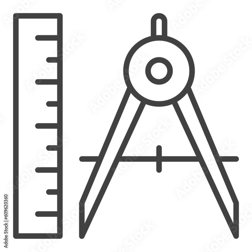 Ruler and Compass vector Maths Tools concept line icon or symbol