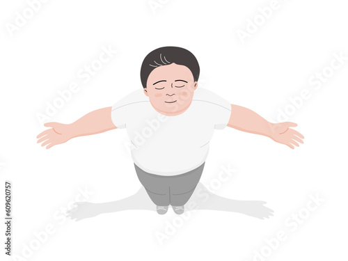 Top view of relax child boy with arms outstretched , flat vector illustrationl. photo