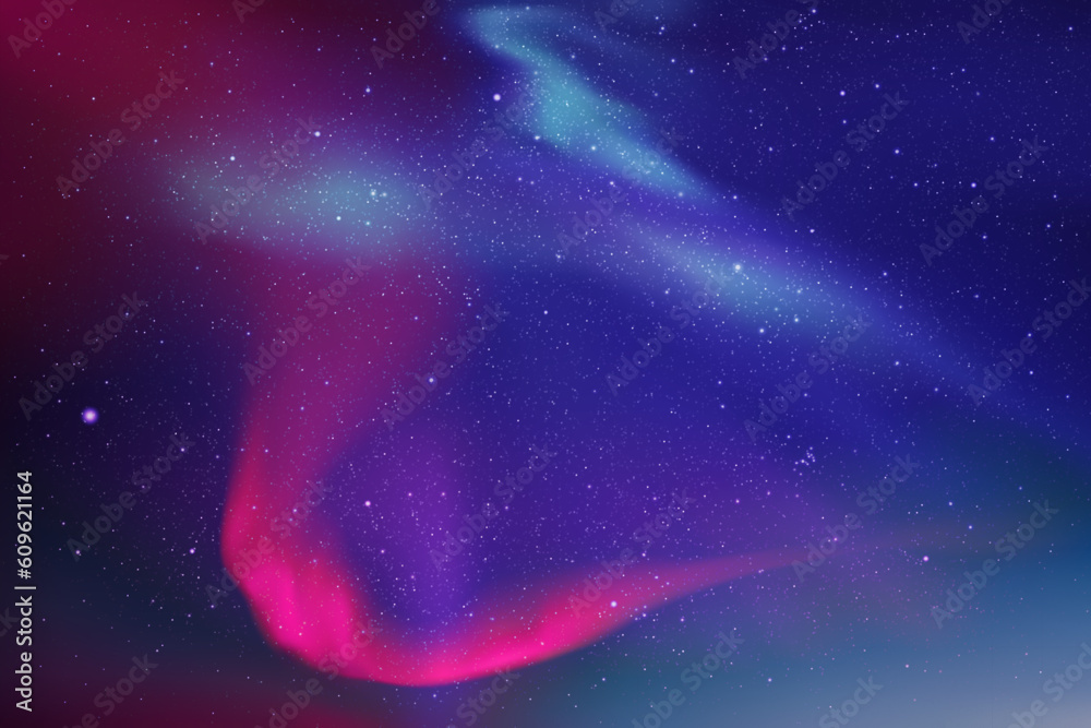 Colorful polar lights. Night starry sky. Purple blue aurora borealis - obrazy, fototapety, plakaty 