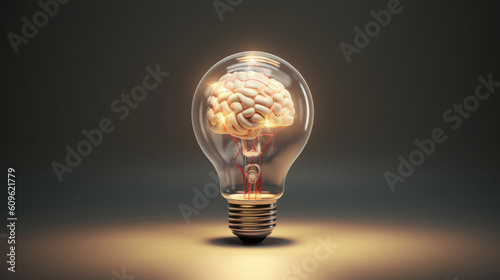 Creative Glowing Light Bulb Concept. Represents Fresh Ideas, Innovation, Critical Thinking, and Problem Solving. With Licensed Generative AI Technology Assistance.