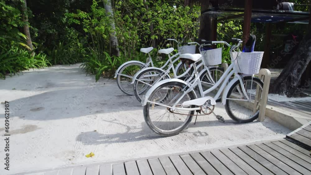 Bicycles are parked in the bicycle parking lot in the Maldives Bicycles are parked in the bicycle parking lot in the Maldives