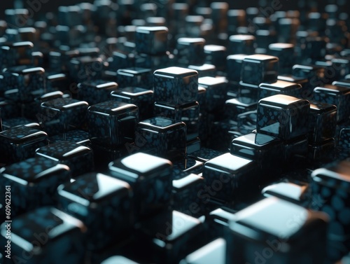 Futuristic metallic cubes background Abstract geometric mosaic grid Square tiles pattern Generative AI technology