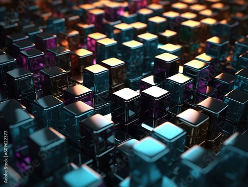 Futuristic metallic cubes background Abstract geometric mosaic grid Square tiles pattern Generative AI technology