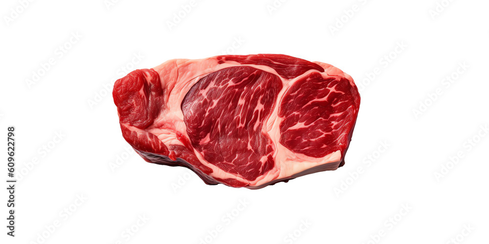 Obraz premium Beef rib eye steak. Isolated on white background. top view. Generative AI.