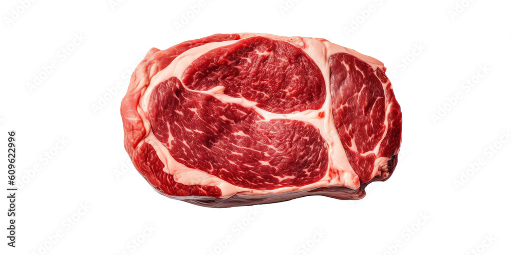 Obraz premium Beef rib eye steak. Isolated on white background. top view. Generative AI.