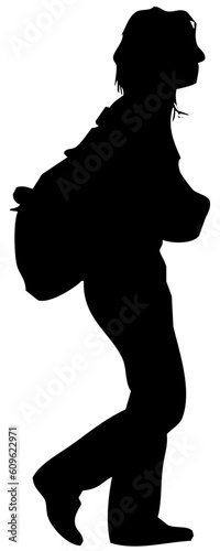 woman with backpack on her back black silhouette