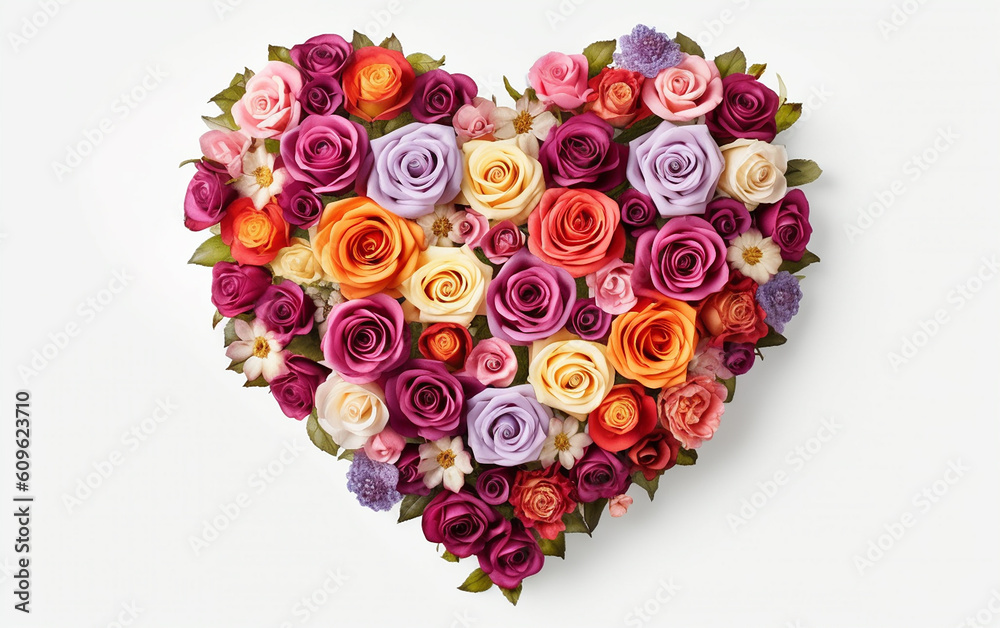 heart shaped rose bouquet, A romantic setting is established with a heart-shaped arrangement of vintage flowers and rose leaves. Generative AI heart shaped rose bouquet, A romantic setting is established with a heart-shaped arrangement of vintage flowers and rose leaves. Generative AI
