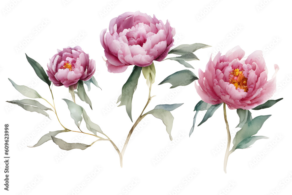 Watercolor Rose Flowers Isolated On White Background Watercolor Rose Flowers Isolated On White Background