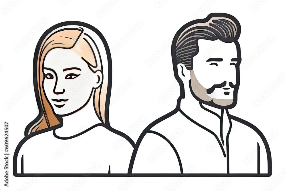 Male and Female Line Design on White Background Sketch Generative AI
