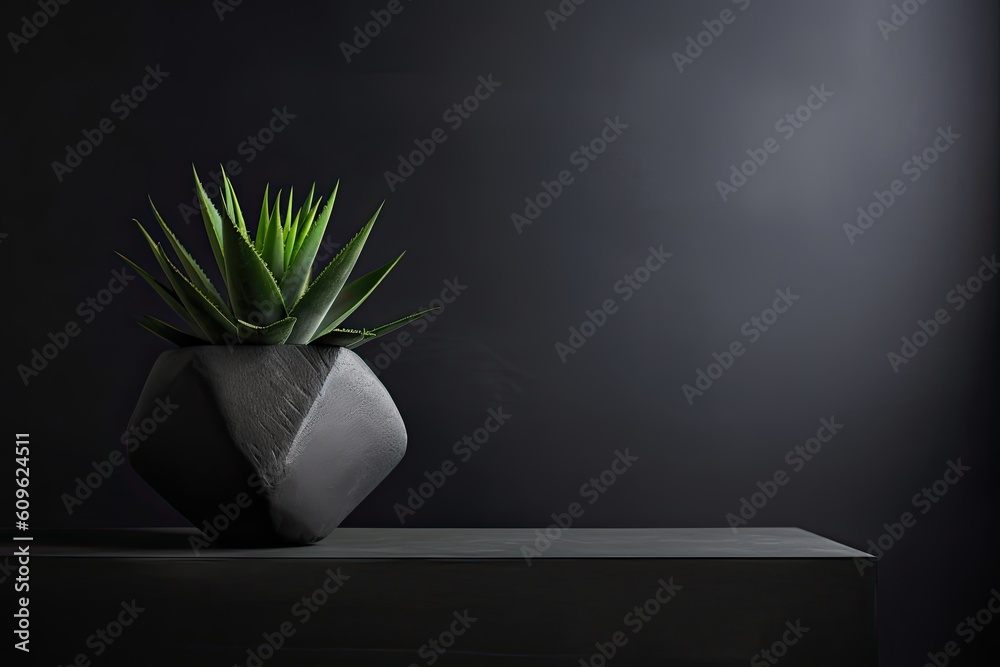 0389. Haworthia succulent in front of dark wall. Generative AI 0389. Haworthia succulent in front of dark wall. Generative AI