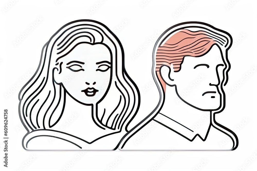 Male and Female Line Design on White Background Sketch Generative AI Male and Female Line Design on White Background Sketch Generative AI