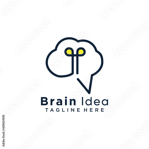 Brain idea logo with simple lineart and creative idea design