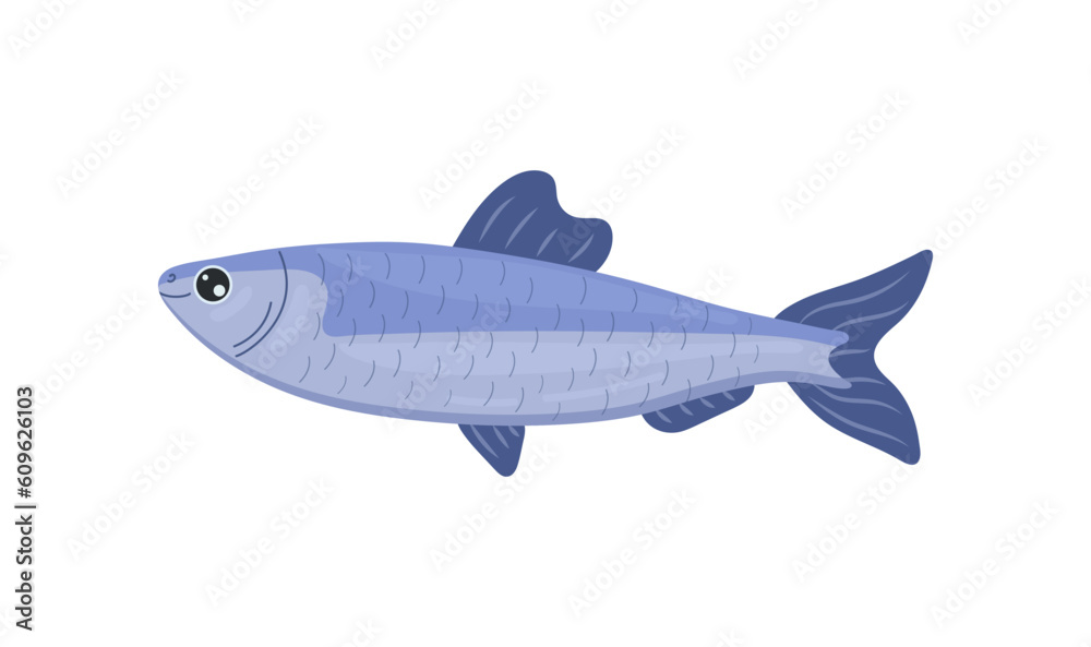 Blue fish salmon isolated on white background. Icon of fresh seafood trout. Ocean atlantic oily food. Aquarium element. Vector illustration Blue fish salmon isolated on white background. Icon of fresh seafood trout. Ocean atlantic oily food. Aquarium element. Vector illustration
