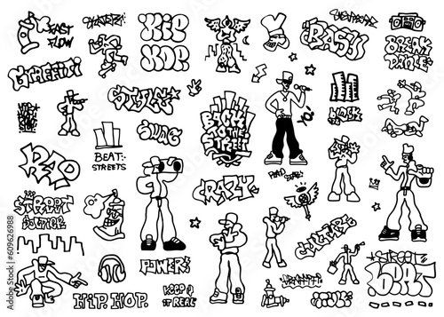 rap graffiti style background doodle illustration , isolated vector symbols
