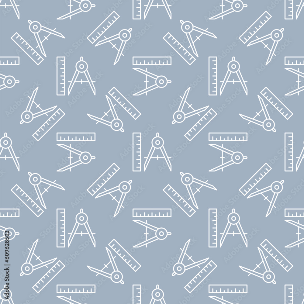 Ruler and Compass vector Maths Tools concept outline seamless pattern Ruler and Compass vector Maths Tools concept outline seamless pattern