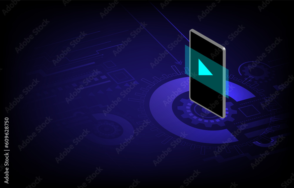 Mobile phone, 3d model, network model, futuristic, on technology background, circuit board. EP.1