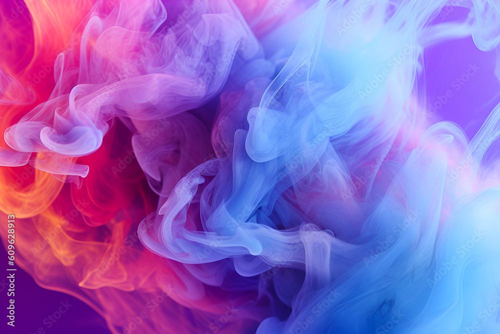 Background with a colorful smoke. Texture of blue, purple and violet smoke. Generative AI