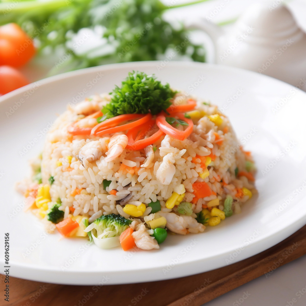 Shrimps fried rice , Chinese food. Generative AI Shrimps fried rice , Chinese food. Generative AI