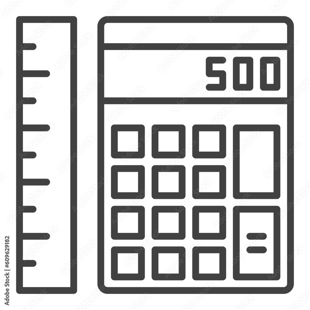 Calculator with Ruler vector Math Education concept outline icon Calculator with Ruler vector Math Education concept outline icon