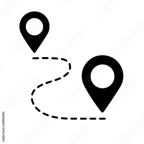 Location map path distance icon, one place to another location icon, pinpoint, map search, route, navigator icon isolated one white background, map pointer icon.