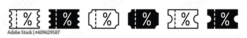 Discount coupon ticket icon. Gift or shopping voucher icon vector set in line and flat style for apps and websites. Sale, price, percent. Vector illustration