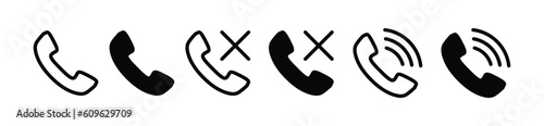 Ringing and mute phone icon set. Telephone, communication, call, contact us icon symbol in line and flat style on white background with editable stroke for app and website. Vector illustration