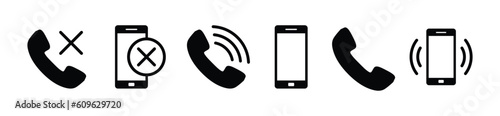 Ringing and mute phone icon set. Telephone, Smartphone, communication, call, contact us icon symbol in line and flat style on white background for app and website. Vector illustration